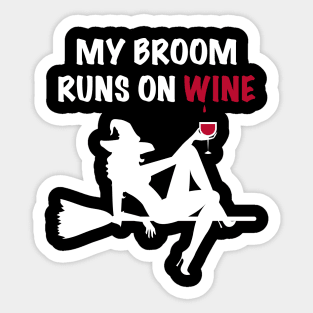 My Broomstick Runs On Wine Halloween Sticker